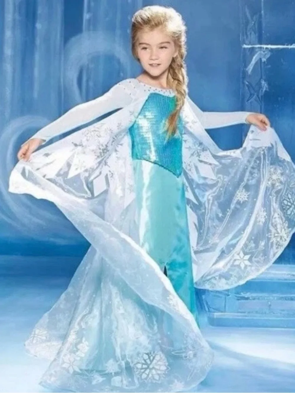Chasing Fireflies Disney Frozen Ultimate Elsa Costume Sz 7 8 Long Dress w/ Train